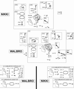 Carburetor Carburetor Overhaul Sets Diagram and Parts List for 284707-1026-E1 Series Briggs and Stratton Engine